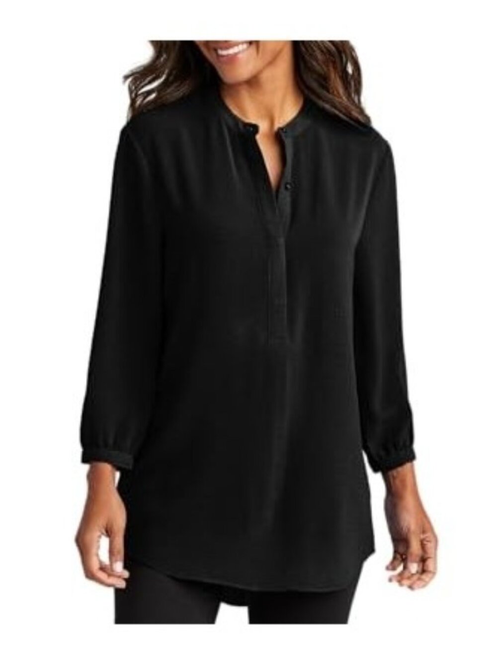 Chico's Travelers Black 3/4 Sleeve Henley Tunic Top Size 0 = Small/ 4 Shirt